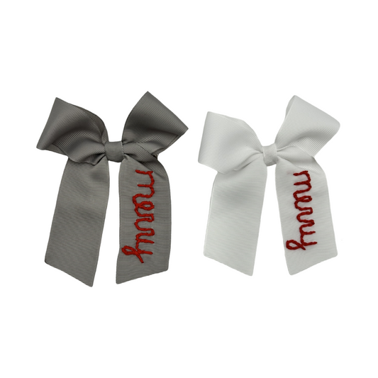 Hand Embroidered Holiday Hair Bow- Merry