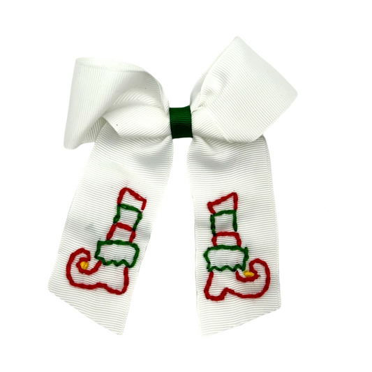 Hand Embroidered Holiday Hair Bow- Elf Shoes