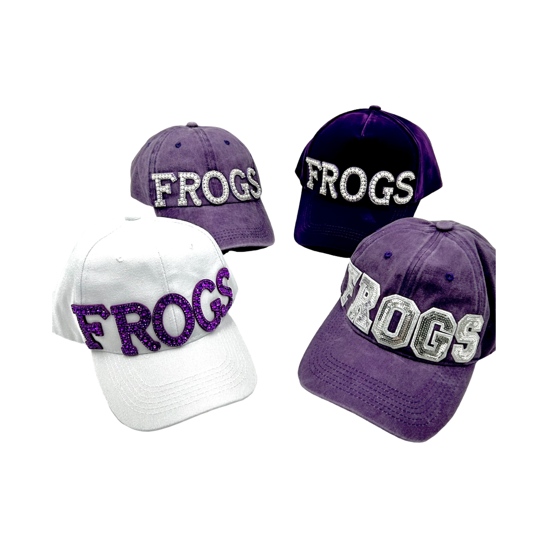 Pearl and Rhinestone Frogs Baseball Cap- White Satin