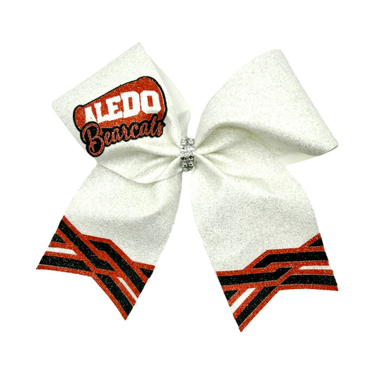 White Full Glitter Aledo Megaphone Cheer Bow