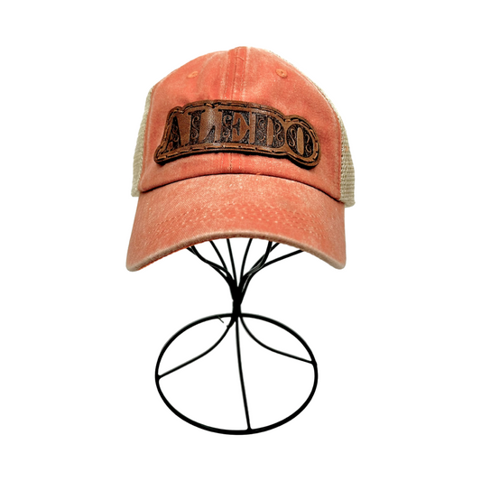 Aledo Leather Patch Hat- Washed Orange Mesh Cap