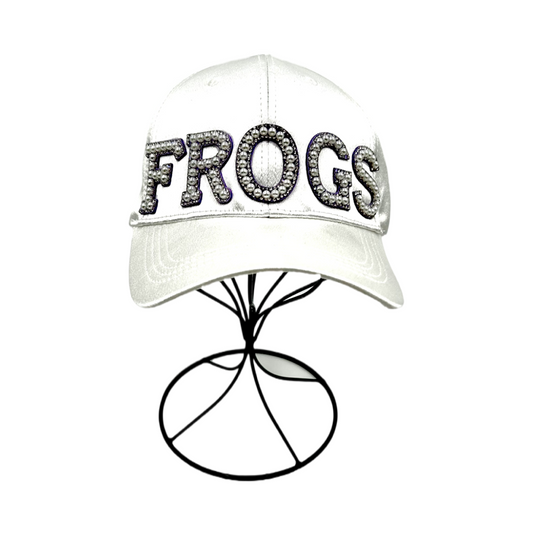 Pearl and Rhinestone Frogs Baseball Cap- White Satin