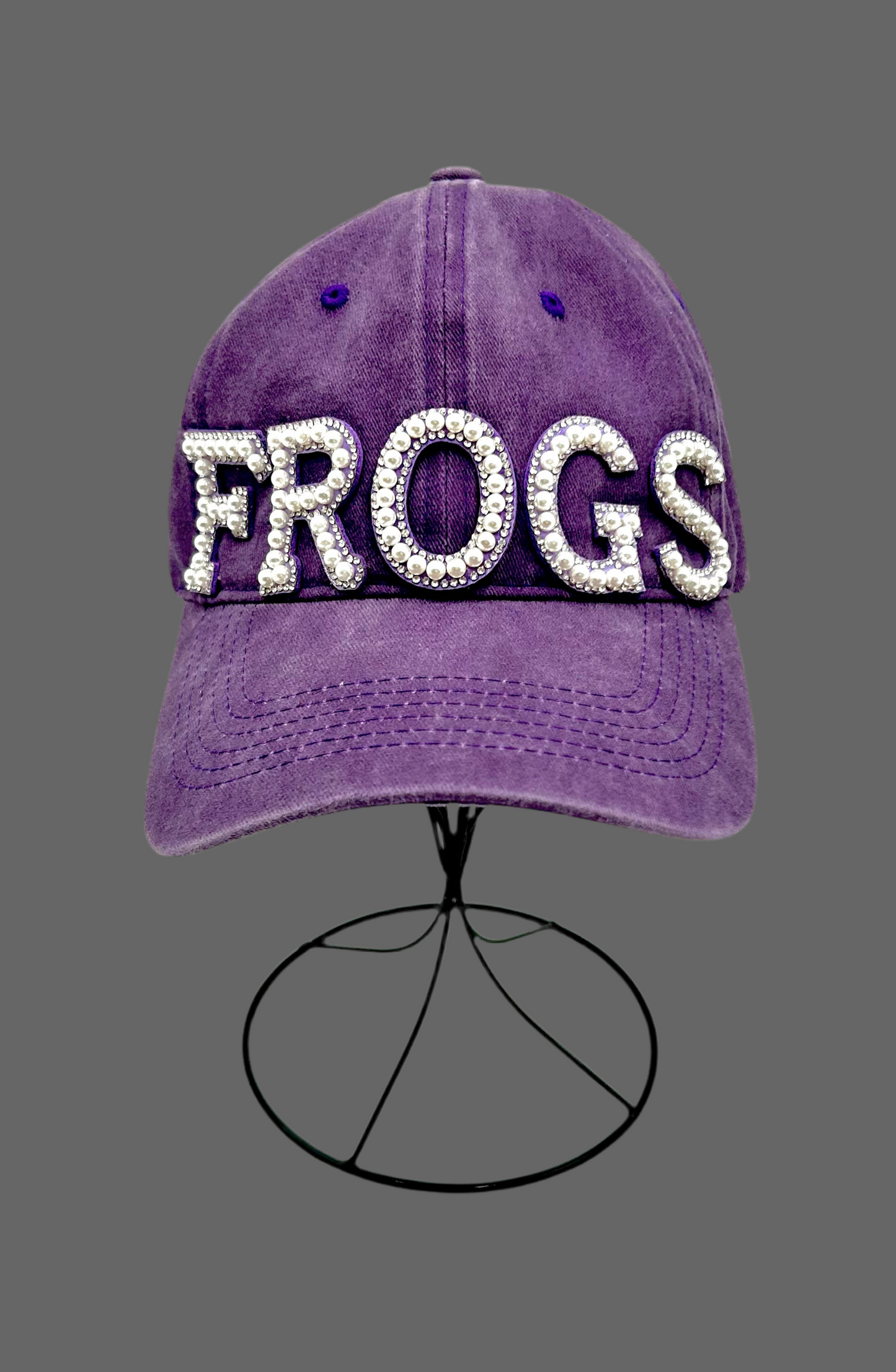 Pearl and Rhinestone Frogs Baseball Cap- Washed Purple Dad Cap