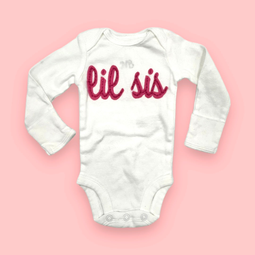 Custom Hand Embroidered Onesie- Lil Sis