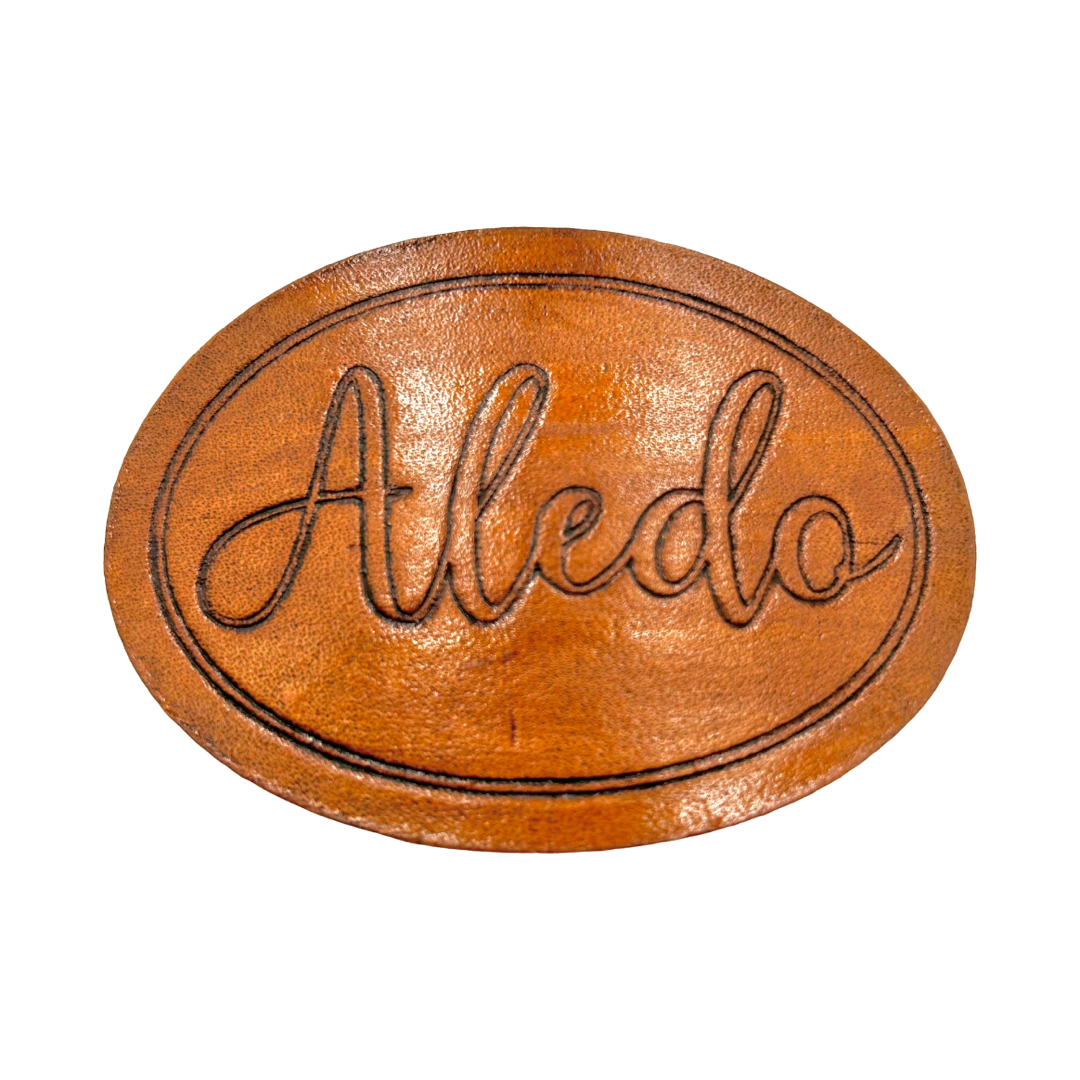 Engraved Leather Hair Clip- Aledo Script