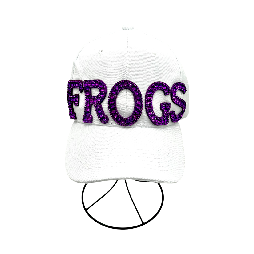 Purple Rhinestone Frogs Baseball Cap- White Classic Cap