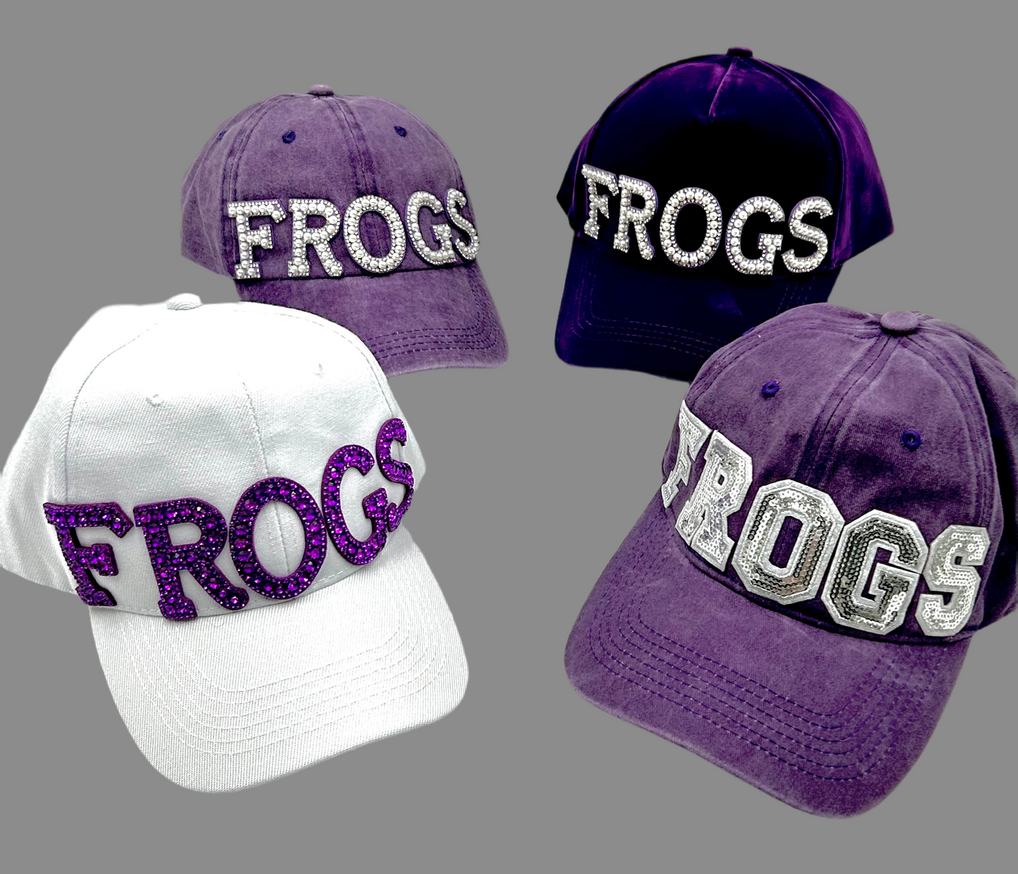 Purple Rhinestone Frogs Baseball Cap- White Classic Cap