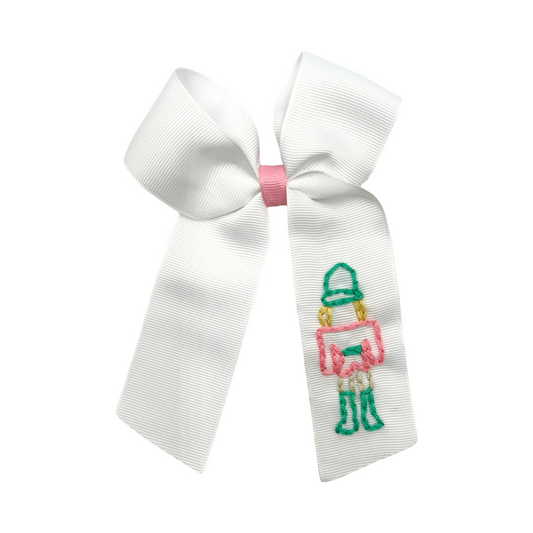 Hand Embroidered Holiday Hair Bow- Nutcracker