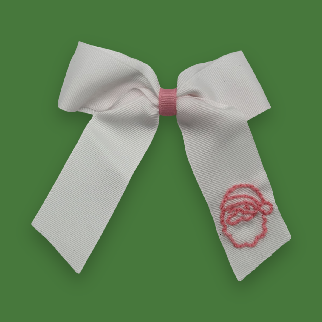 Hand Embroidered Holiday Hair Bow- Santa