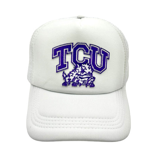 TCU Patch Hat- White TCU Trucker Hat