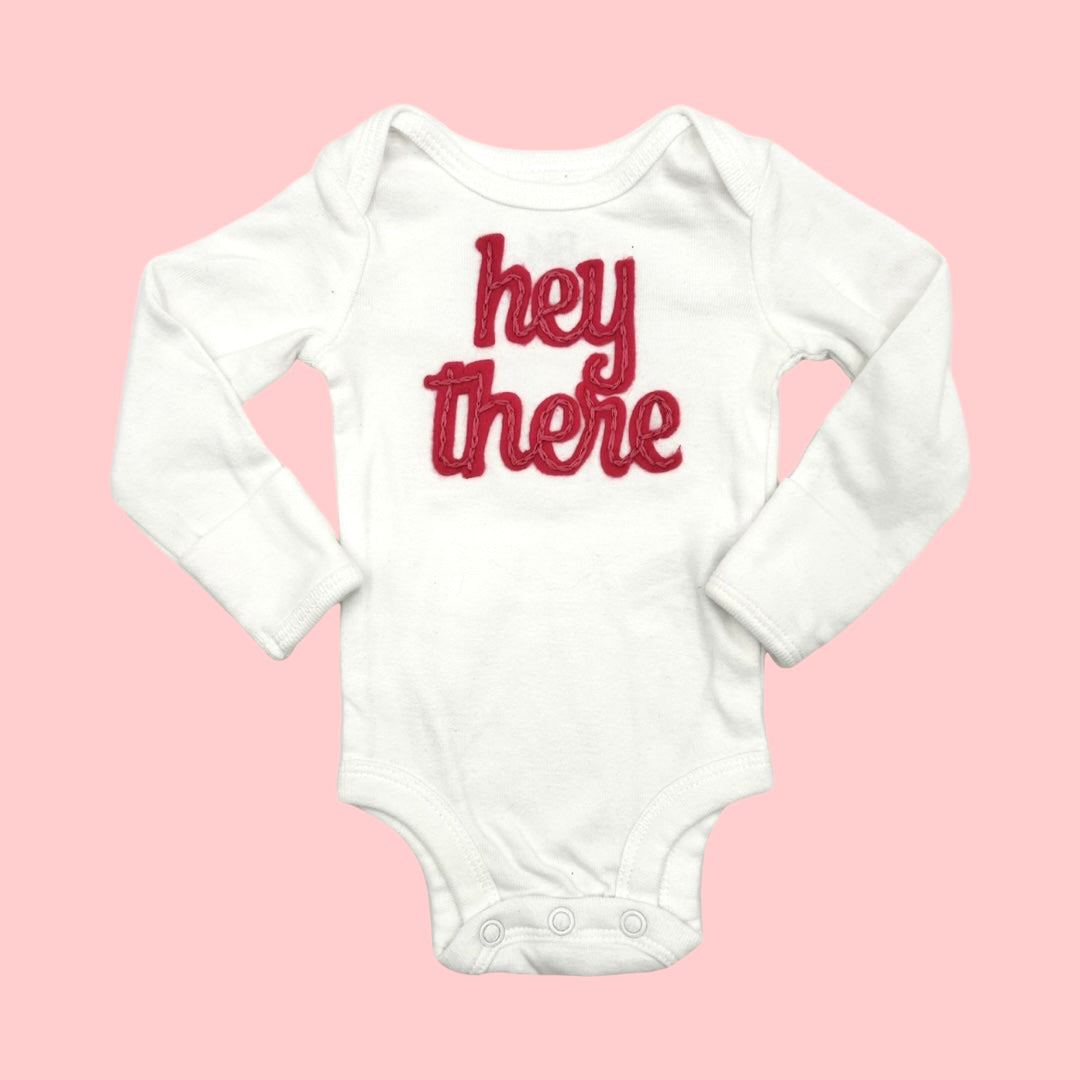 Custom Hand Embroidered Onesie- Hey There