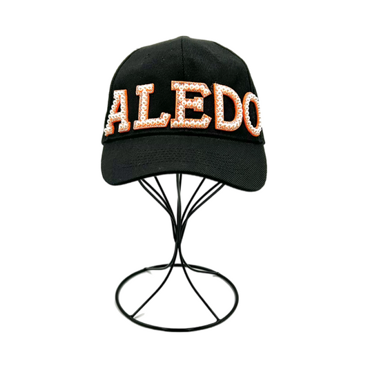 Orange Pearl and Rhinestone Letter Aledo Baseball Cap- Black