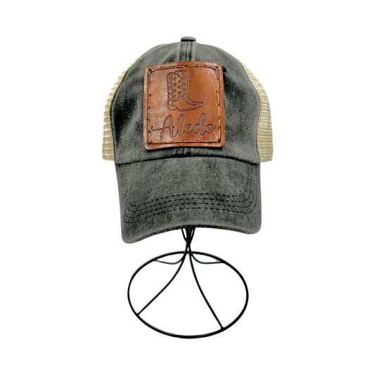 Aledo Leather Patch Hat- Washed Black Mesh Hat