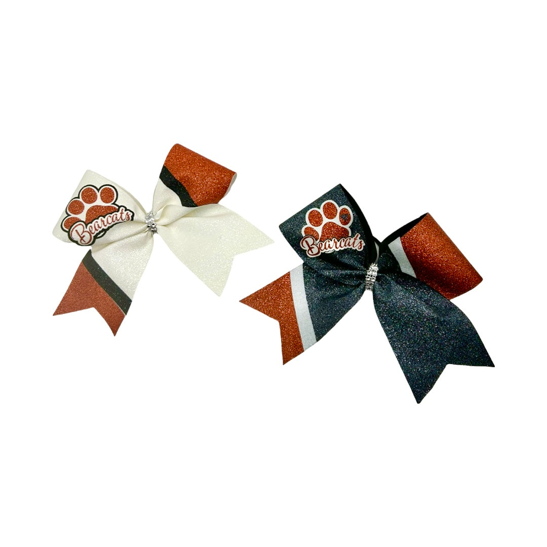 Aledo Bearcat Striped Full Glitter Cheer Bow Black