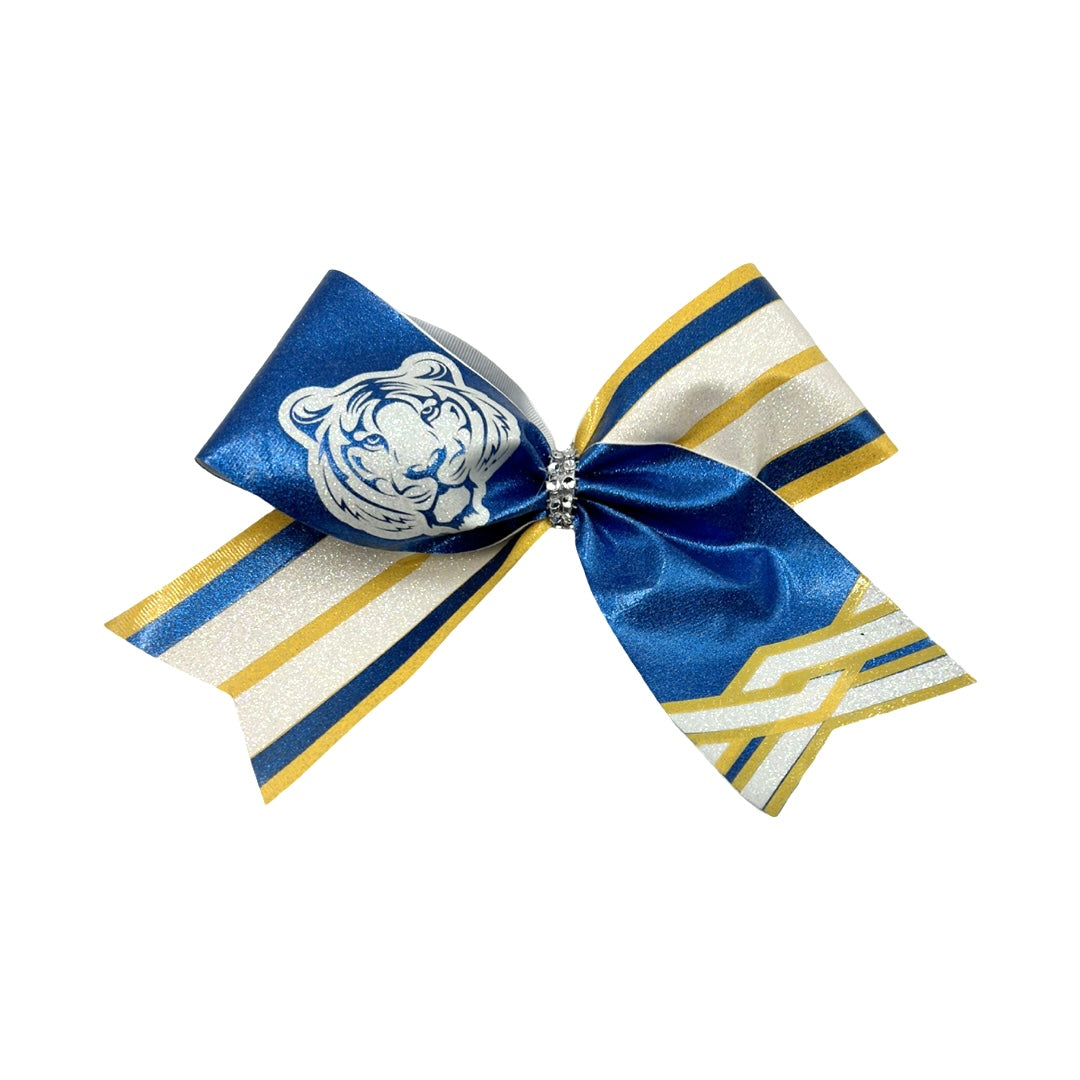 Blue and Yellow Full Glitter Tanglewood Cheer Bow