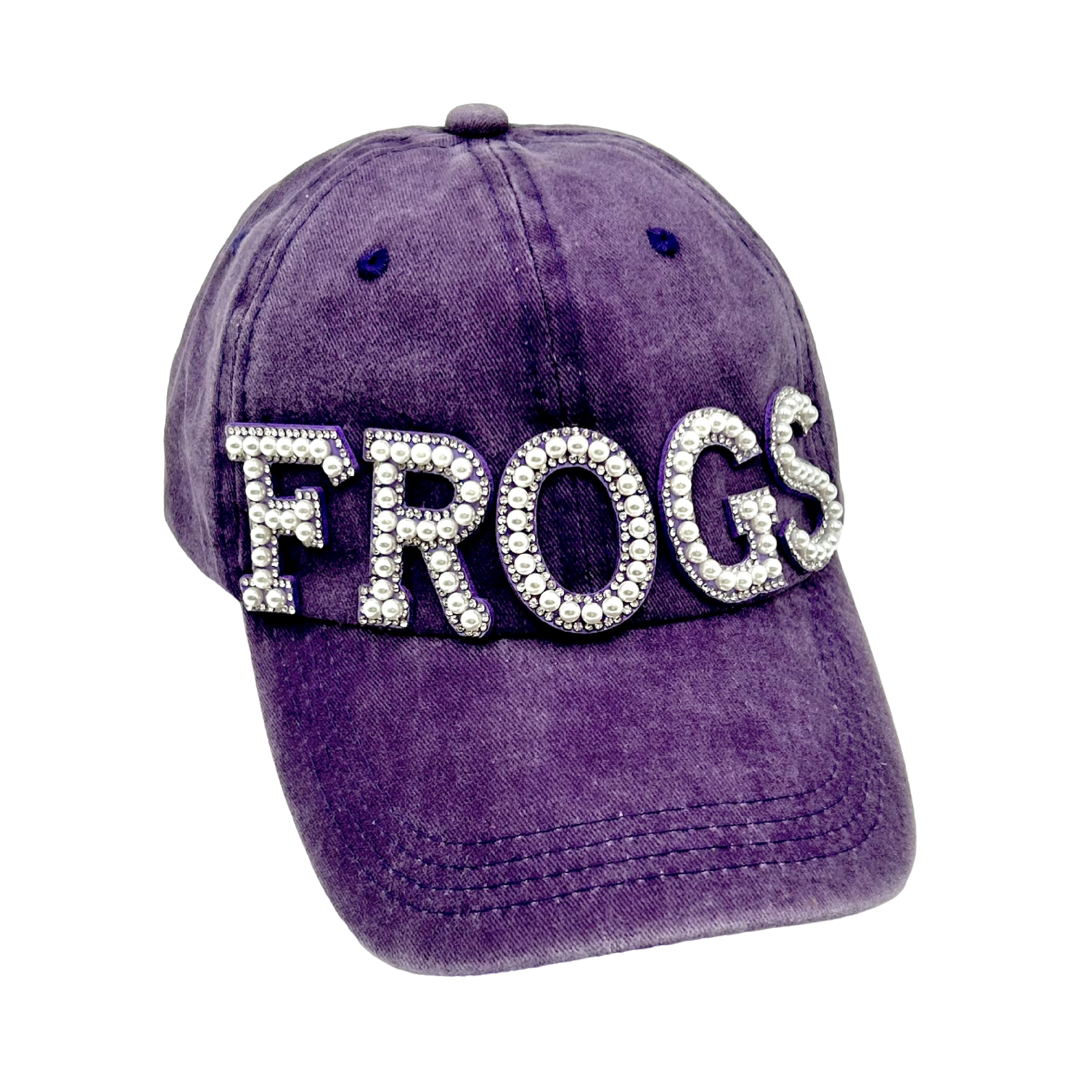 Pearl and Rhinestone Frogs Baseball Cap- Washed Purple Dad Cap