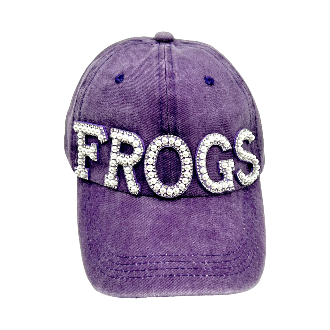 Pearl and Rhinestone Frogs Baseball Cap- Washed Purple Dad Cap