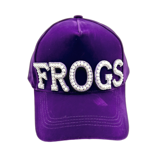 Pearl and Rhinestone Letter Frogs Baseball Cap- Purple Velvet