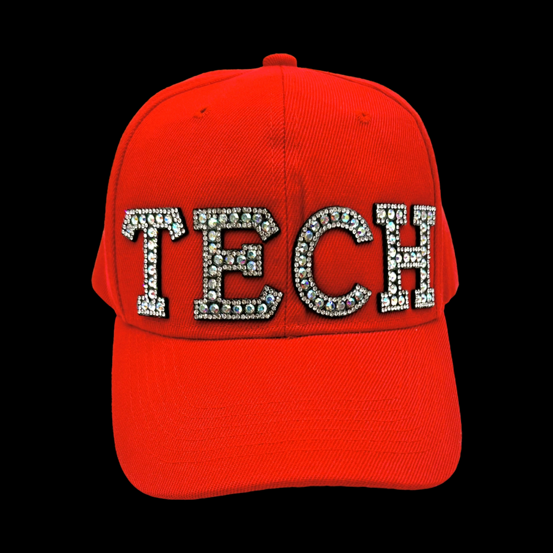 Tech Black Rhinestone Baseball Cap- Red Classic Cap