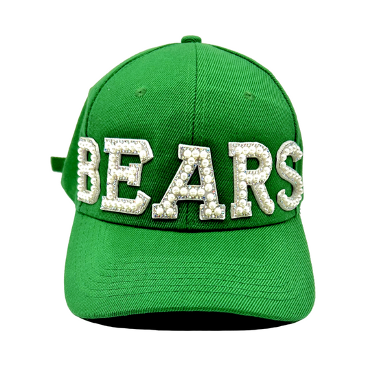 Pearl and Rhinestone Letter Bears Baseball Cap-Green Classic Cap