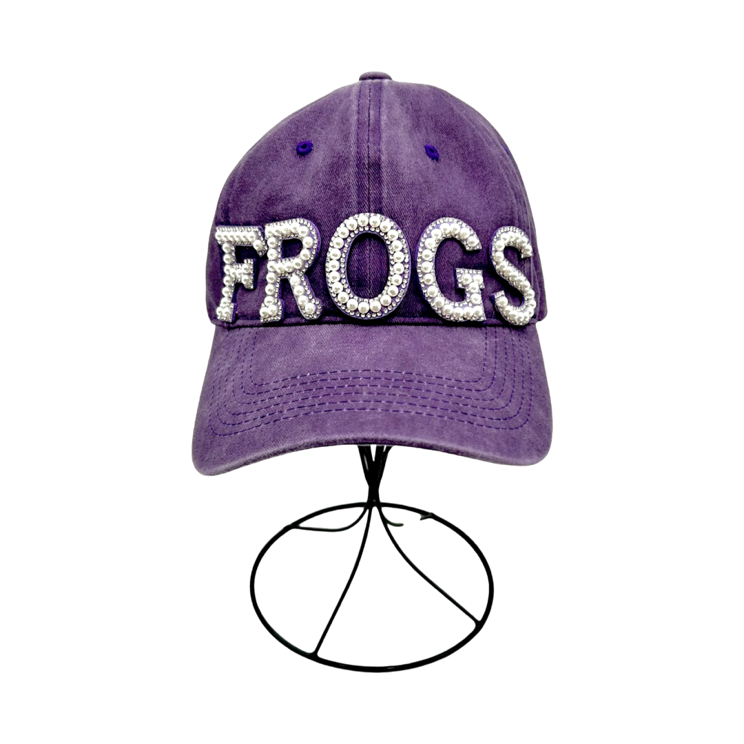 Pearl and Rhinestone Frogs Baseball Cap- Washed Purple Dad Cap