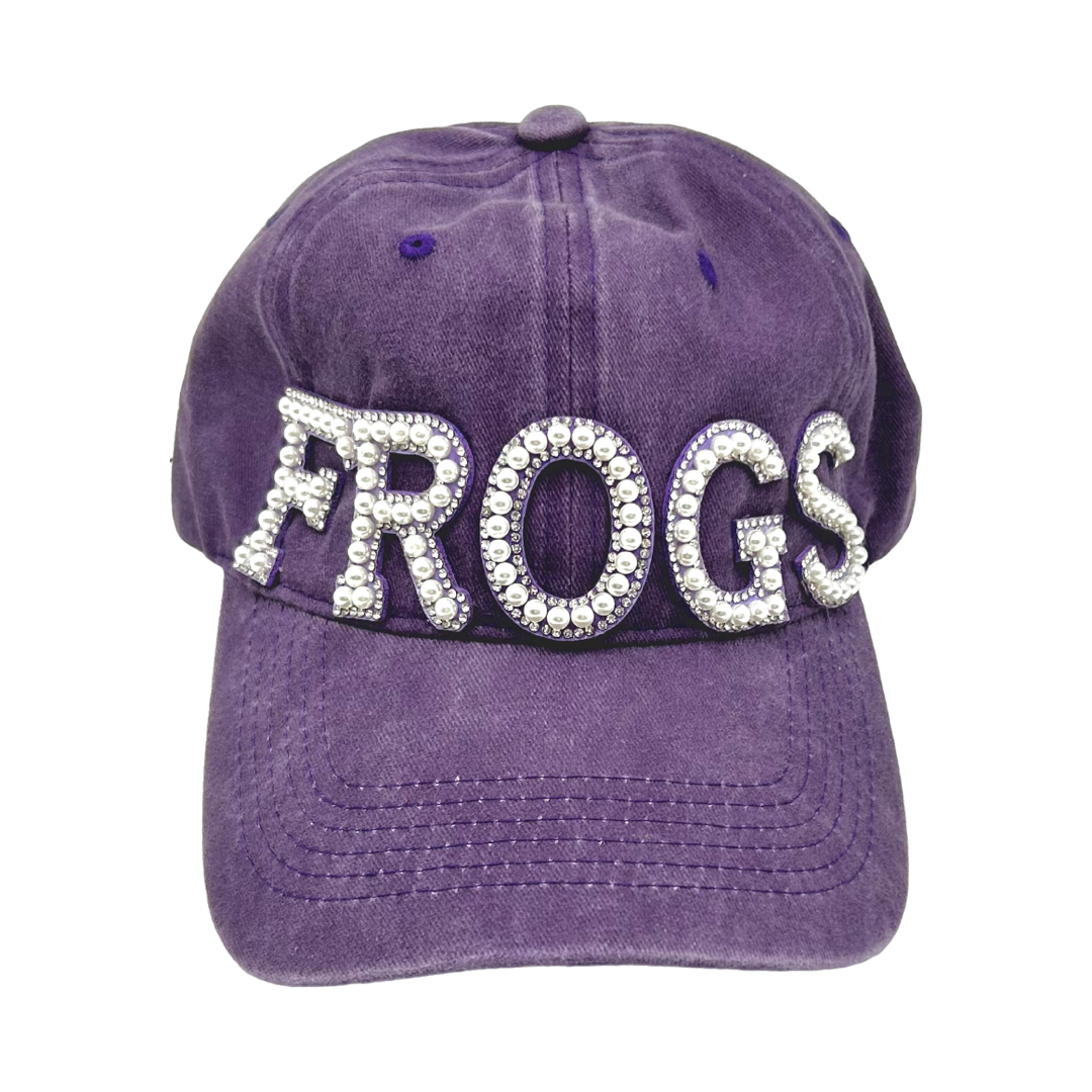 Pearl and Rhinestone Frogs Baseball Cap- Washed Purple Dad Cap