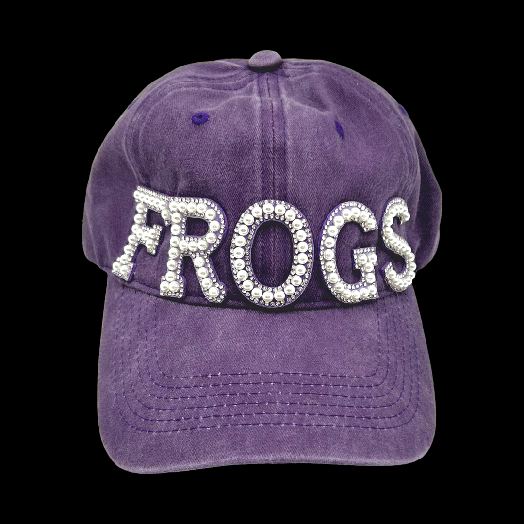 Pearl and Rhinestone Frogs Baseball Cap- Washed Purple Dad Cap