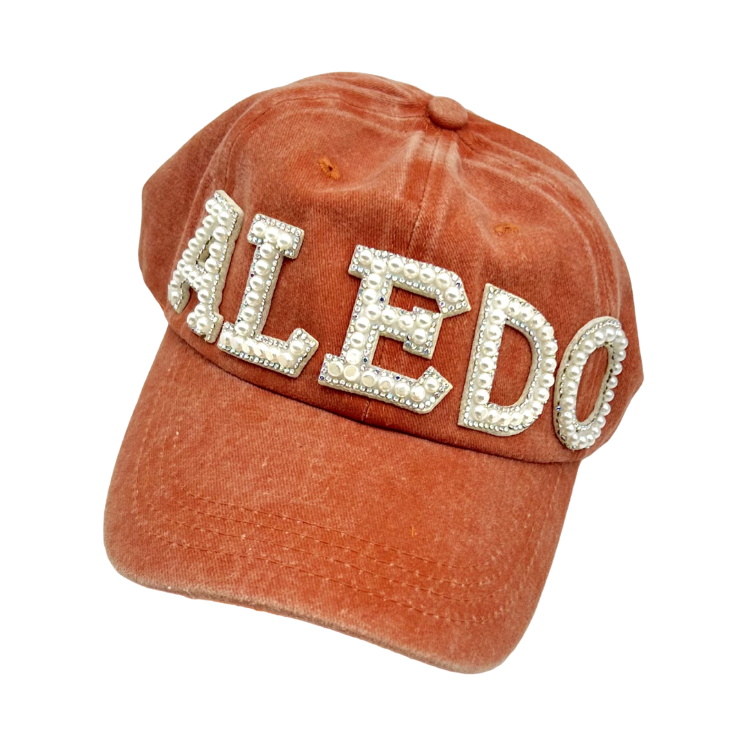 Pearl and Rhinestone Aledo Baseball Cap- Orange Classic Cap