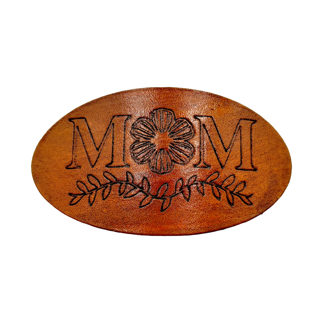 Engraved Leather Hair Clip- Mom