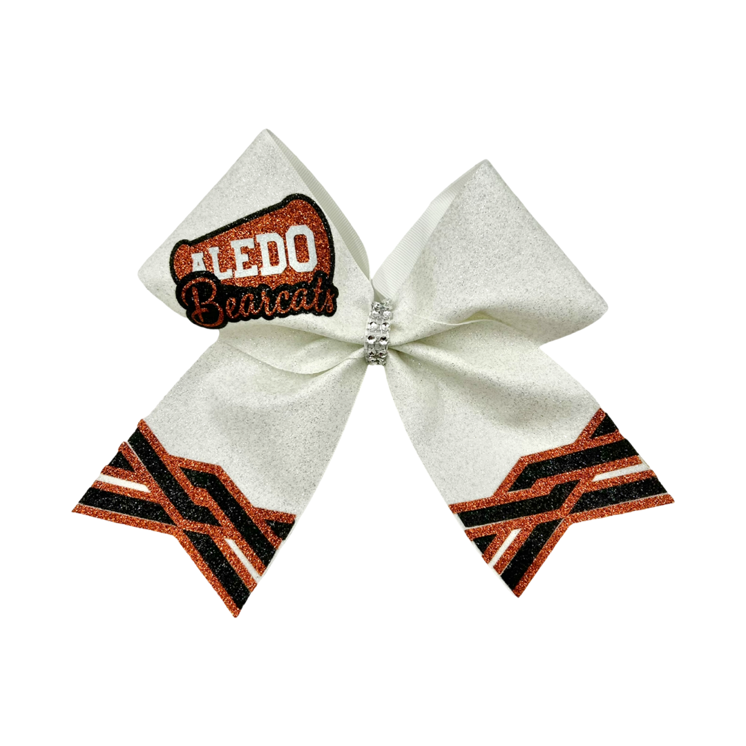 White Full Glitter Aledo Megaphone Cheer Bow