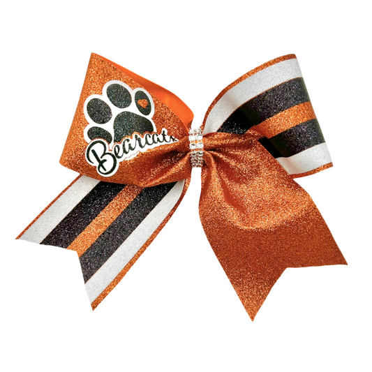 Aledo Bearcats Full Glitter Orange Stripe Cheer Bow