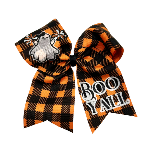 Halloween Ghost Orange Plaid Cheer Bow