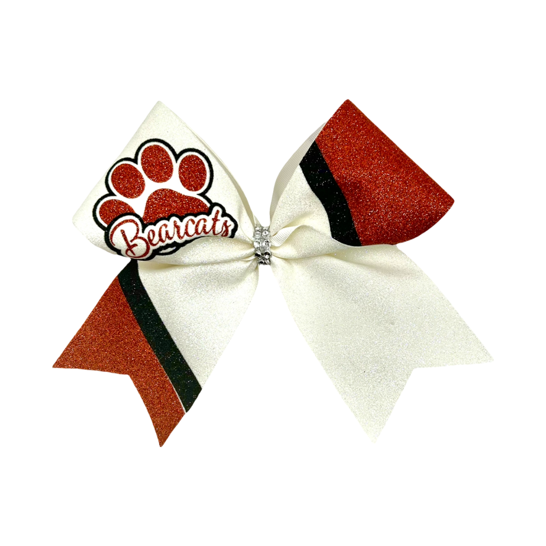 Aledo Bearcat Striped Full Glitter Cheer Bow White