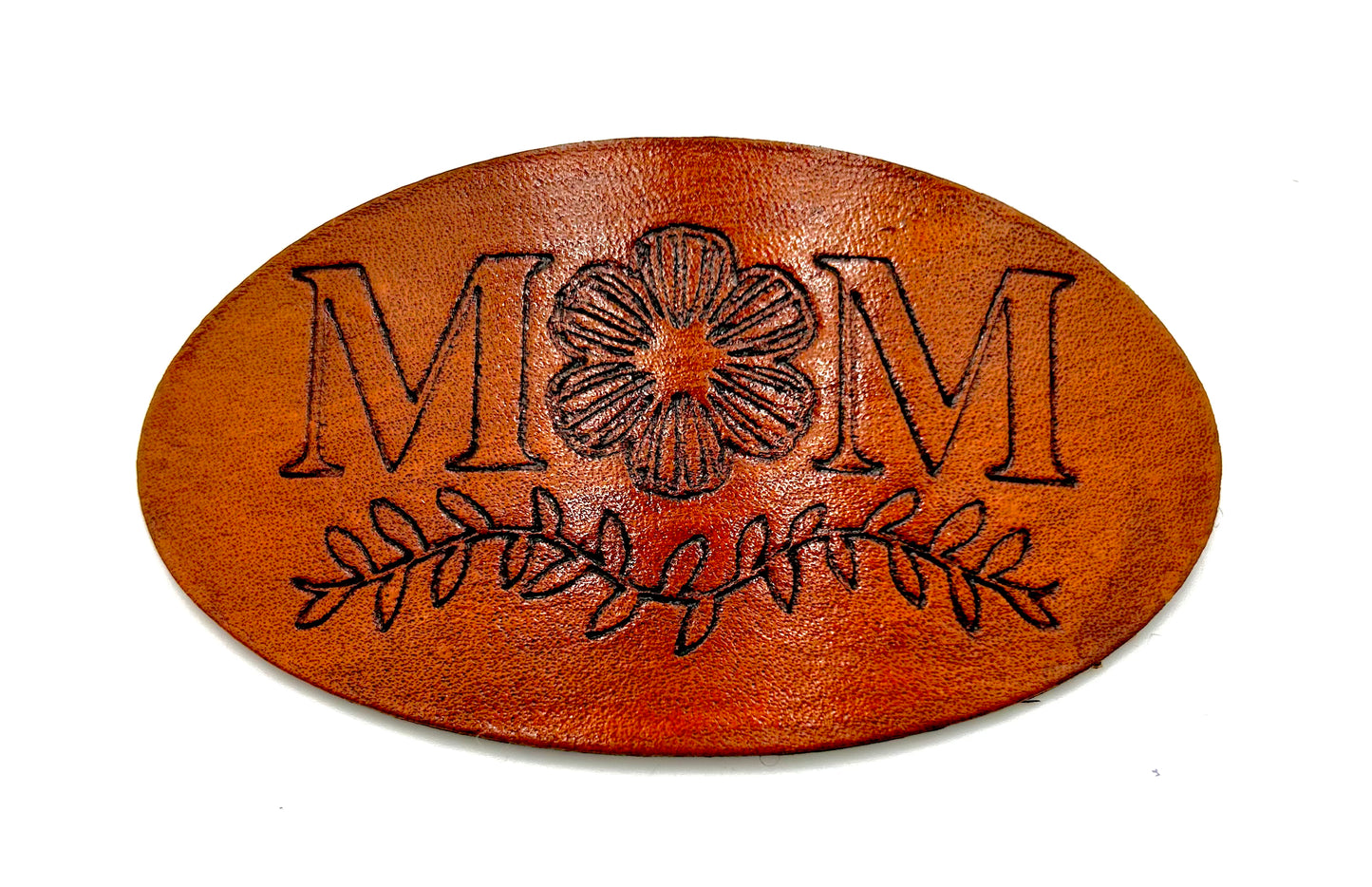 Engraved Leather Hair Clip- Mom