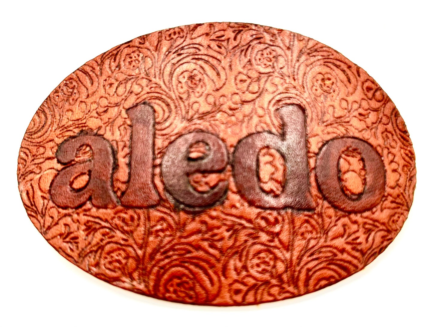 Engraved Leather Hair Clip- Aledo Block