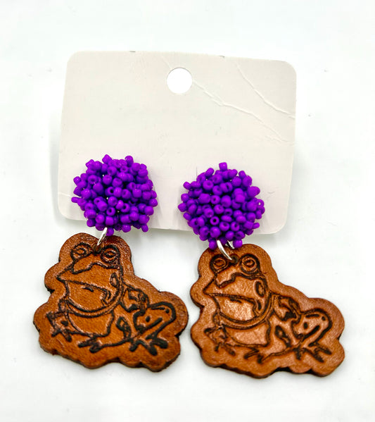 Engraved Leather Earrings- TCU