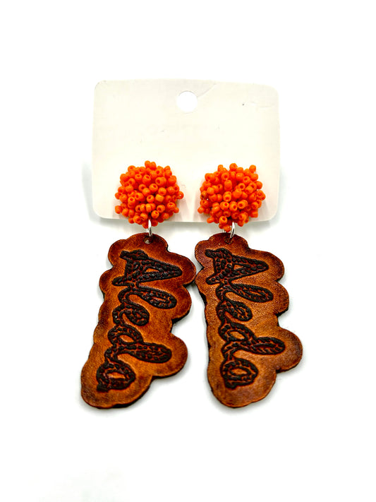 Engraved Leather Earrings- Aledo