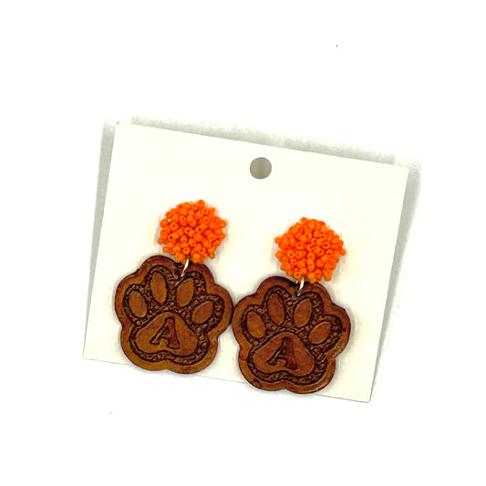 Engraved Leather Earrings- Aledo Paw